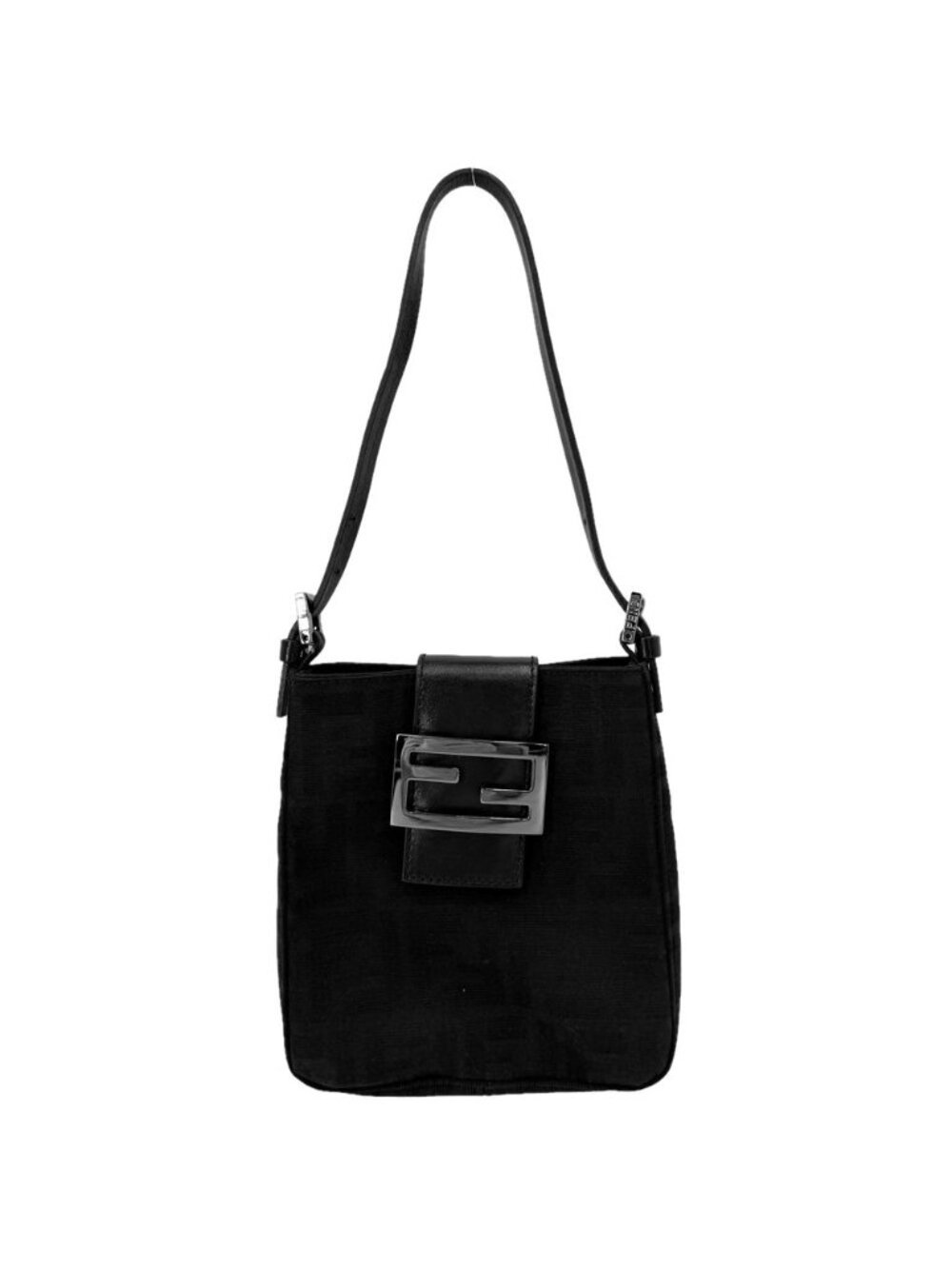 Fendi Handbag Zucca Mini Pouch Small Canvas Leather Black Silver